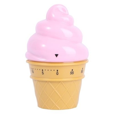 Cute Pink Ice Cream Mechanical Kitchen Timer - Wind up Cooking Timer Reminder 