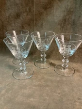 1930s Art Deco two guys in overalls cocktail stem lot Of four in clear glass