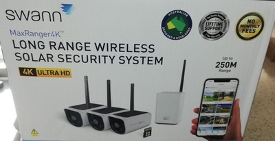 Swann SWNVK-MR4KSD2-EU Solar Long Range Wifi Security 2 Kamera Kit 4K weiß CCTV