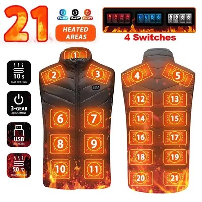 21 Zone Beheizbare Weste Jacke Herren Damen USB Graphen Mantel Camping