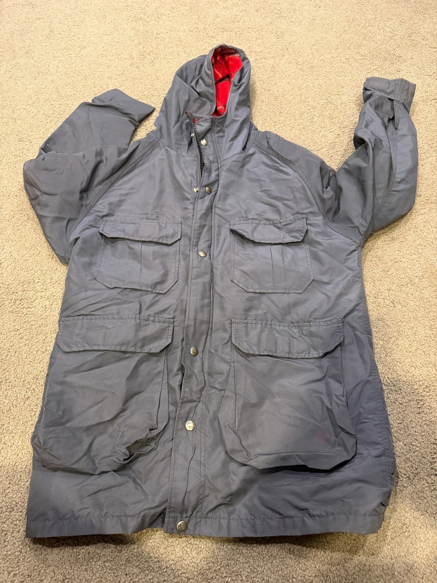 Vintage Woolrich Mountain Parka Jacket Mens L Grey Hooded Full Zip Plaid Lined View 2