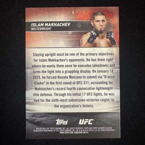Islam Makhachev 2025 Stadium Club UFC Teal Foil MMA Champion - Picture 2 of 4