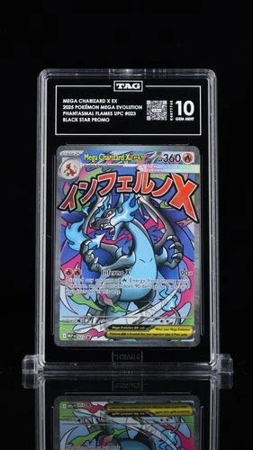 2025 POKEMON MEP EN-ME BLACK STAR PROMO #023 MEGA CHARIZARD X EX TAG 10
