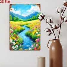 Serene River Landscape Metal Art 8x12 Inch