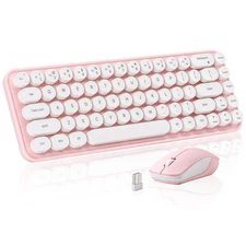 i68 Wireless Typewriter Keyboard and Mouse ComboPink Keyboard with 2.4GHz Con...