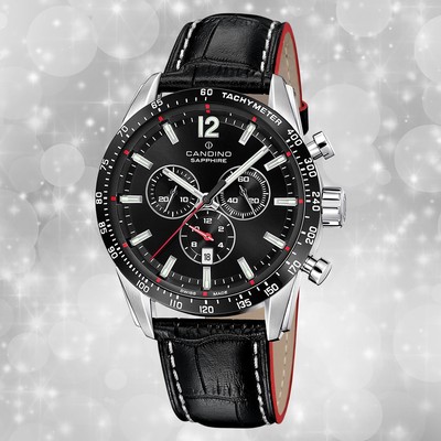 Armbanduhr Leder schwarz Chronograph Herren Sport Uhr Candino Sport UC4758/4