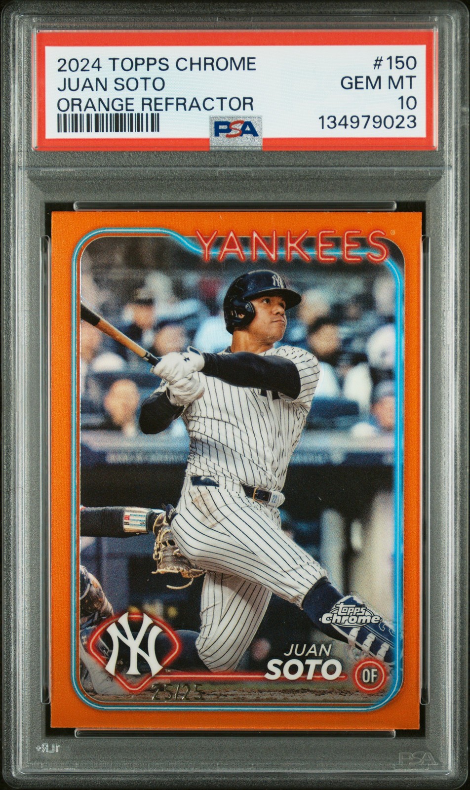 2024 TOPPS CHROME ORANGE REFRACTOR #150 JUAN SOTO 25/25 PSA 10