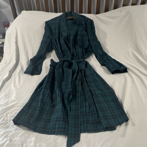 Pendleton 100% Virgin Wool Green Blue Plaid Robe Long Sleeve Size M