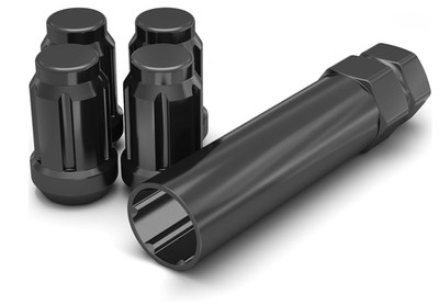 Black M12x1.50 Spline Lug Nut with Key, 4 Pack (for AFTERMARKET Wheels) 12x1.50