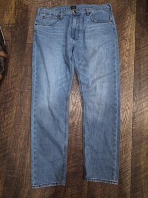 Men's Lee Rider Slim Fit Jeans Denim Worker Light Blue Wash Size 38 X 32