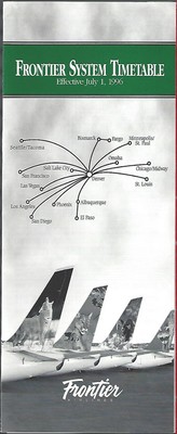 Frontier Airlines system timetable 7/1/96 [5041] Buy 4+ save 50%
