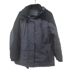 L.L. Bean Womens Rugged Winter Jacket SZ M Reg Gray Black Hood Pimaloft Parka