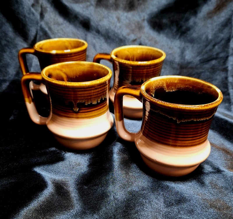 Rare Vintage Drip Glaze Mugs~Coffee Cups~Stoneware~MCM~Beauceware~Taiwan