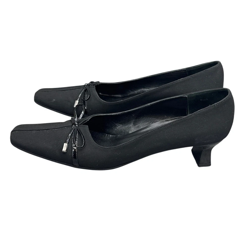 Vaneli Black Square Toe Bow Accent Loafer Style Kitten Heel Dress Shoe Women 8.5 - Image 3 of 4