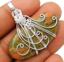 Natural Unakite 925 Solid Genuine Sterling Silver Pendant Jewelry 