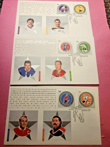 Three 2005 Canada Post HOCKEY Stamps / FDCs