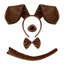 4Pcs Puppy Dog Costume Set Dog Ears Headband Nose Tail Bow Tie Animal Costume