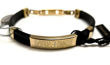 STEELTIME 18K GOLD PLATE,BLACK STAINLESS STEEL SILICONE CROSS,SCRIPTURE BRACELET