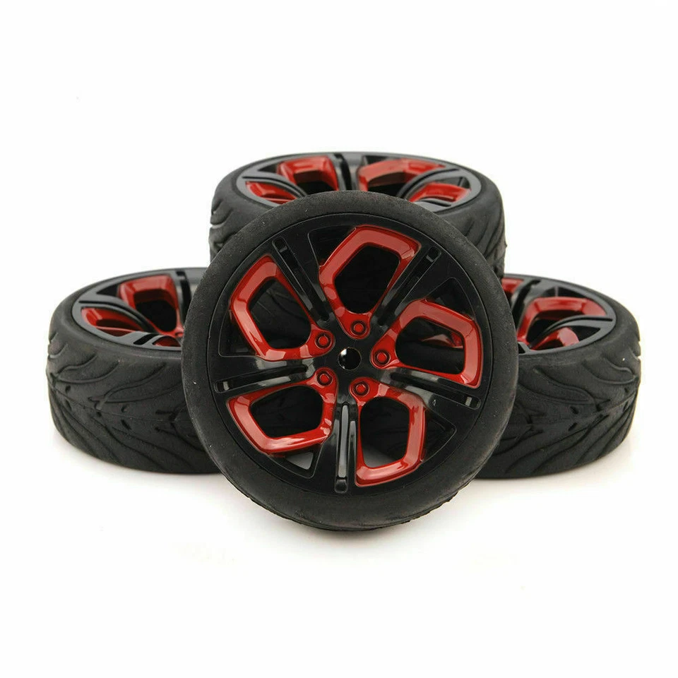 4Pcs 1/10 Run Flat Rubber Tires&Wheel 12mm Hex For HSP HPI On-Roading RC Car - Image 2 of 4