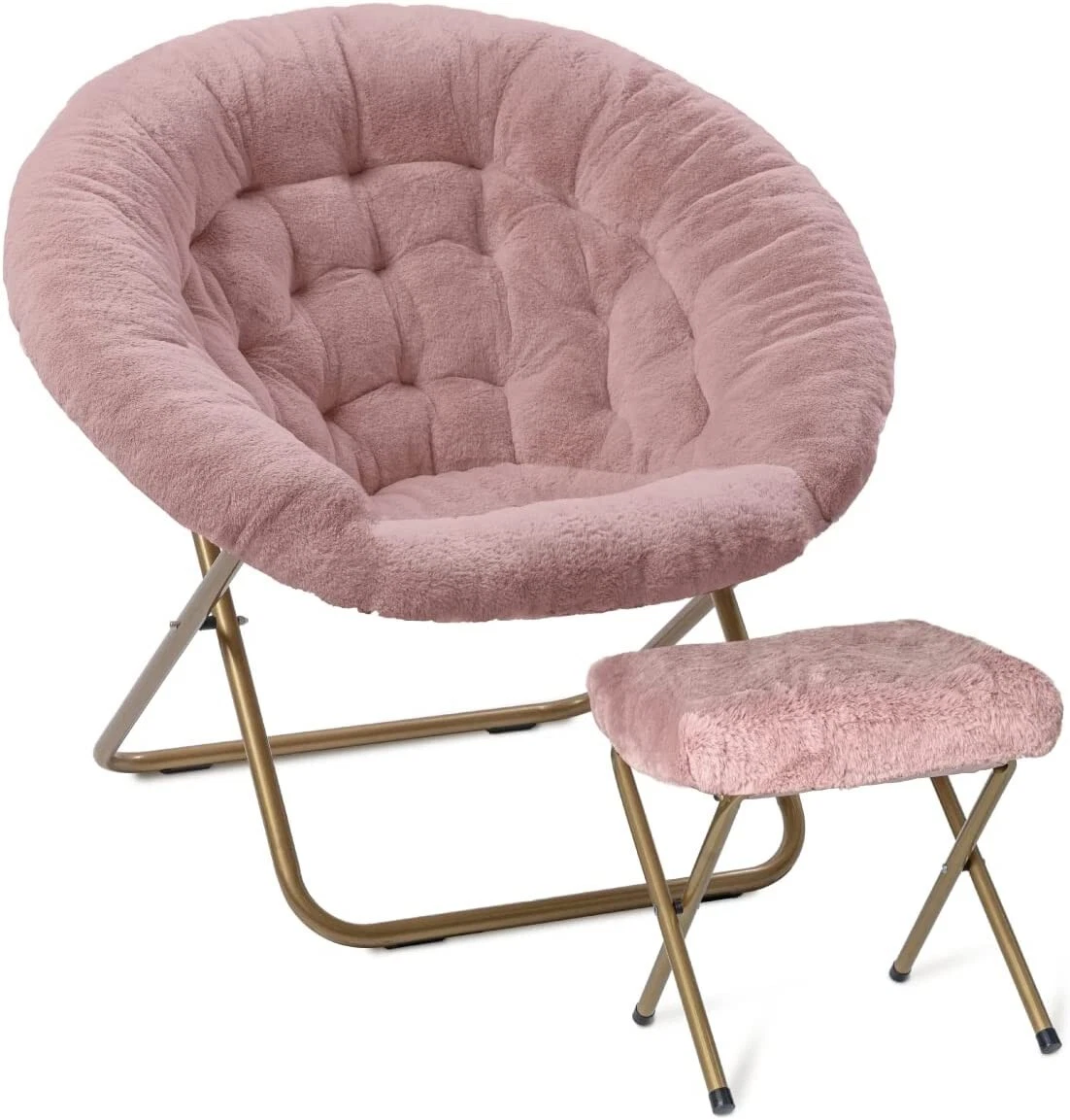 Cozy Chair with Footrest Ottoman Faux Fur Saucer Chair for Bedroom