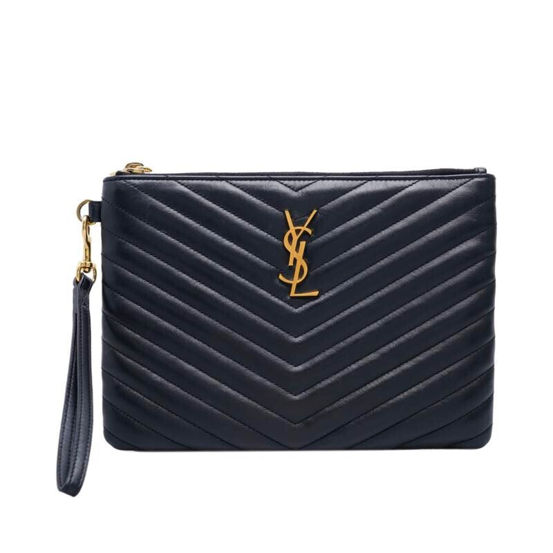 Pochette donna Saint Laurent pelle di vitello nera matelassé monogram placcata oro piccola