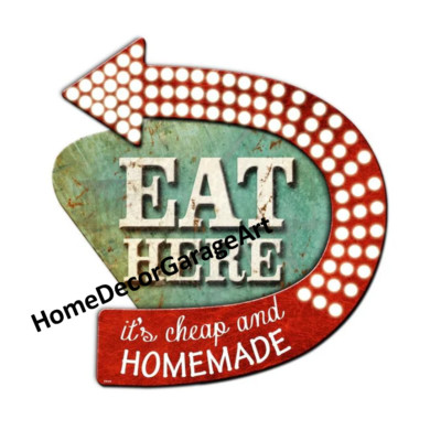 Eat Here Marquee Style Arrow flat metal sign Cutout Shape, Not Lighted