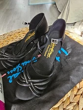 International Dance Shoes Womens Sz 8 Black Satin Latin Ballroom Shoes 2" Heel