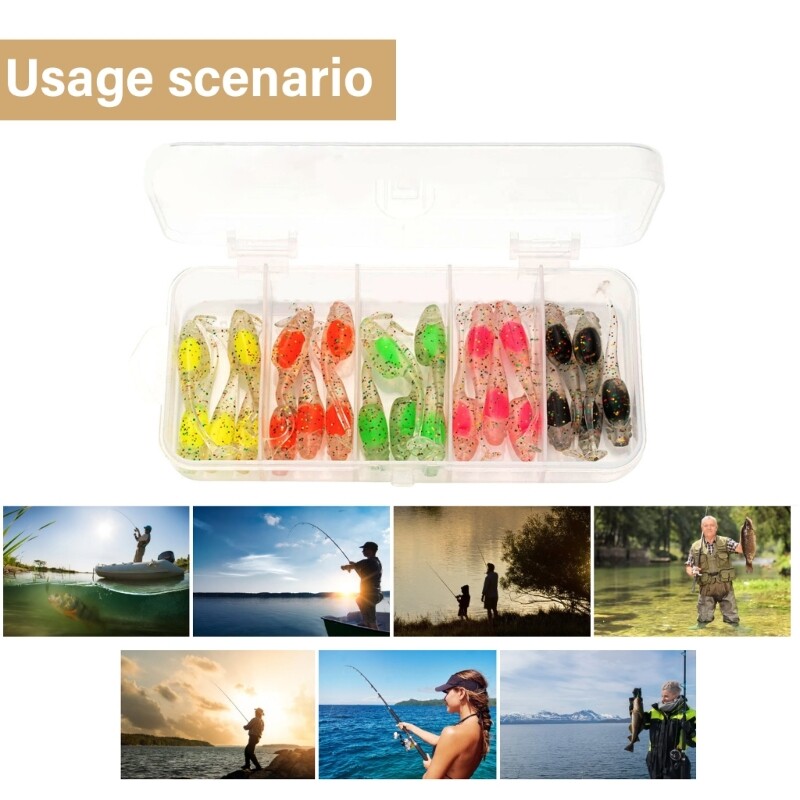 25Pcs Paddle Tail Swimbaits T Tail Baits with Storage Box Soft