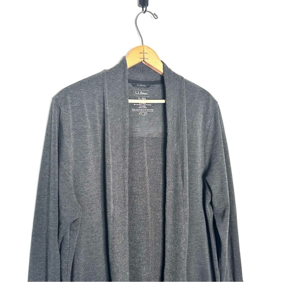 L.L. Bean SoftFlex Long Open Cardigan Midnight Black Heather Size XL