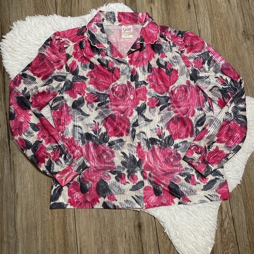 Graff Petites Vintage Womens Floral Blouse Size 14