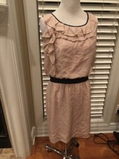 Ann Taylor Loft Blush Nude Lightest Pink Ruffle Accent Black Trim Dress Size 4