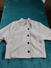 Cabi Blazer Jacket Sz Medium Womens White Check Pocket Long Sleeve Collared