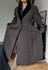 Vintage Laura Ashley Equestrian Victorian Wool Check Velvet Coat Size 14 L Xl