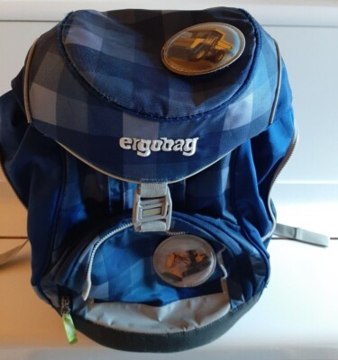 Ergobag Pack Schulrucksack ''Karoalabär'' Ranzen Karo blau 4teilig Baustelle