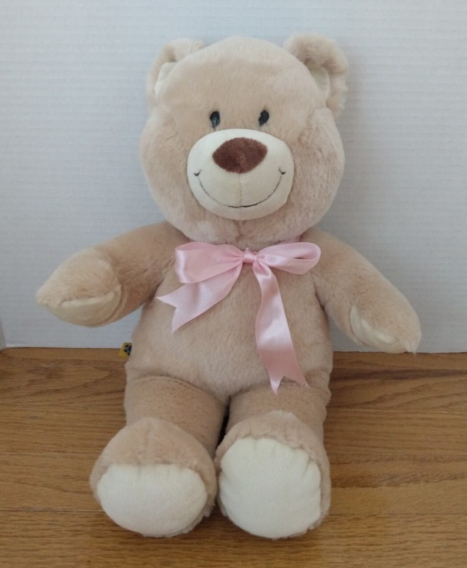 Build a Bear Teddy 16” Pink Bow Stuffed Animal Plush Tan Brown 2009 Pre-owned 