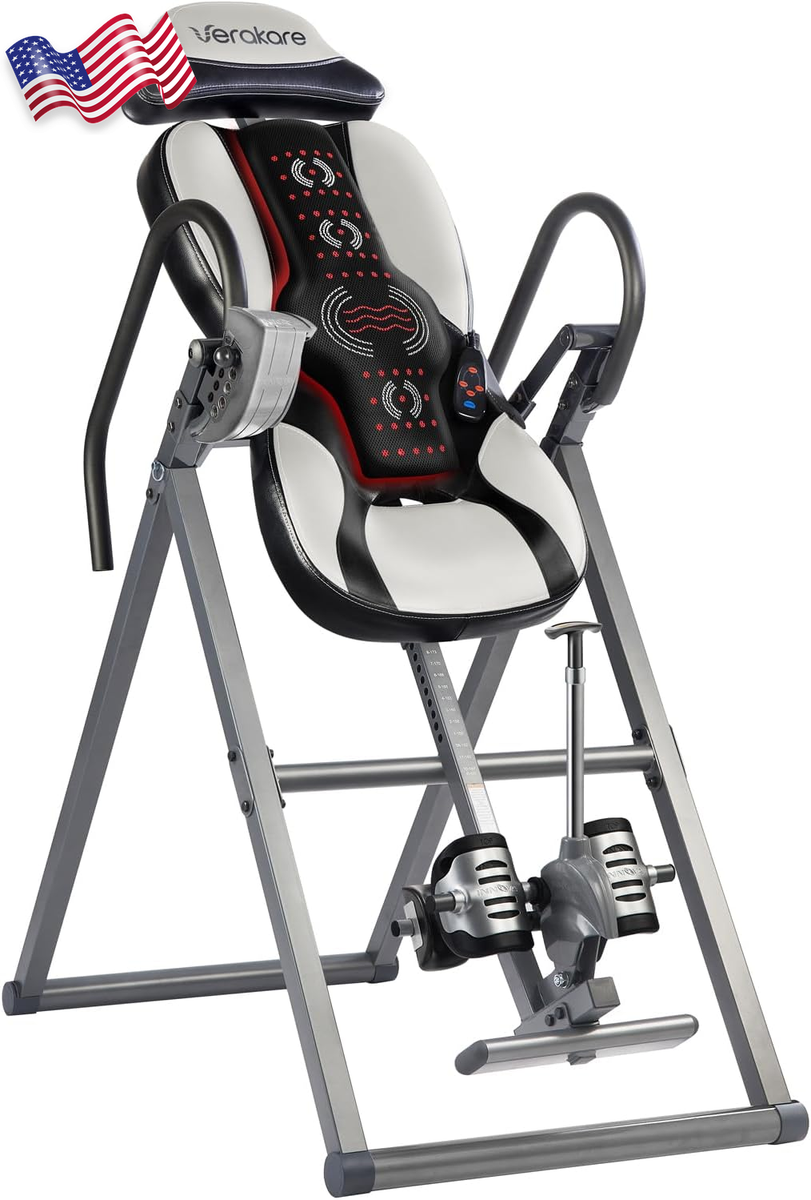 health gear deluxe inversion table with vibration heat and massage Deluxe Indoor Body Flex Exercise Equipment Inversion Table with Vibration  Back Massage & Heat Folding Gravity Therapy Chair main image 1
