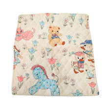 VINTAGE BABY INFANT SECURITY BLANKET TEDDY BEAR ROCKING HORSE CAT DUCK QUILT