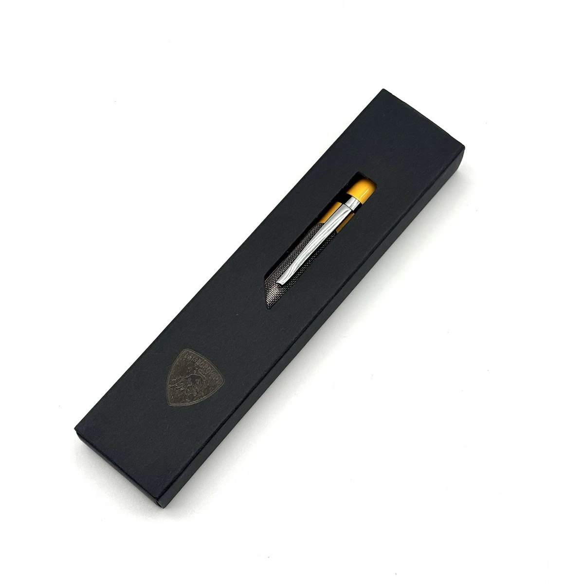 Lamborghini 2024 Yellow Ballpoint Pen Chrome Mesh Grip | Luxury Gift Box Edition