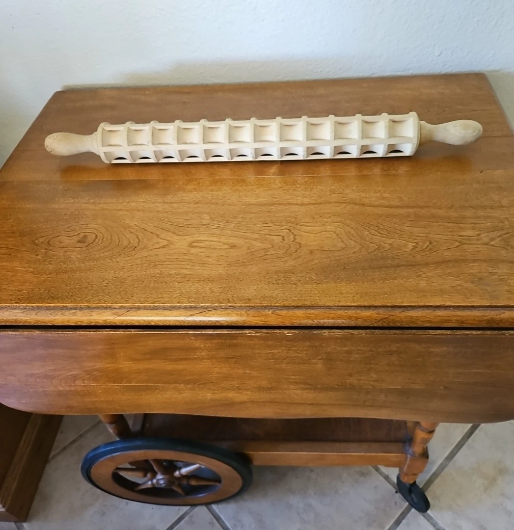 Rolling Pin Ravioli Roller Italy Vintage Wooden 21-1/2" Long Solid Wood Unusual