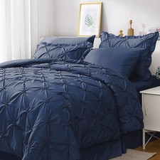 Queen Comforter Set 7 Pieces Navy Blue Bed In A Bag Comforter Set For Bedroom Be