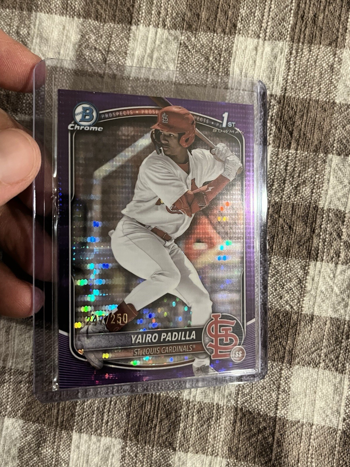 2025 Bowman Chrome YAIRO PADILLA 1st Purple Pulsar Refractor /250 Cardinals