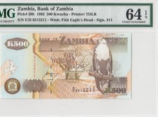 1992 ZAMBIA AFRICA 500 KWACHA  E/D  (( PMG 64 EPQ ))