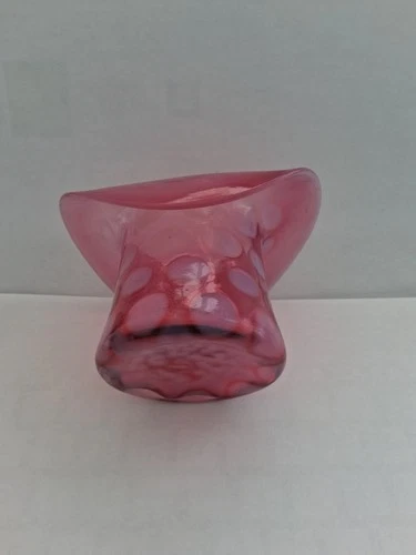 Fenton Cranberry Opalescent Coin dot glass hat vase