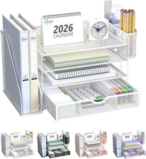 Desk File Organizer, 4 Tier Desktop Paper Letter Tray Organizer with Drawer and
