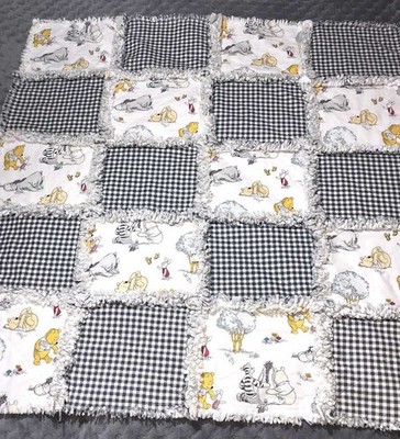 Handmade Winnie the Pooh 40x40 Baby Rag Quilt - Lap Quilt - White & Gray