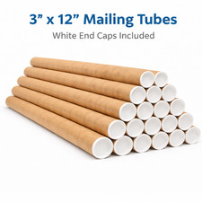 24 - 3" x 12" Round Cardboard Shipping Mailing Tube Tubes With End Caps