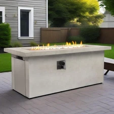 60" Propane Fire Pit Table Stone Outdoor Rectangular Firepit Table 60000 BTU