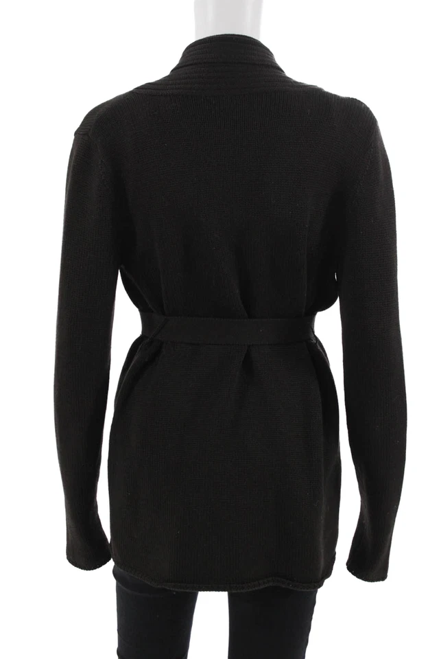 Elie Tahari 女式开衫黑色 100% 美利奴羊毛长袖 S 码 — 第 3/4 张图片