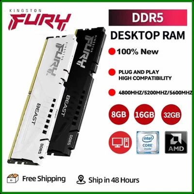 Kingston FURY Beast DDR5 RAM 8GB 16GB 32G 4800 5200 5600 Desktop Memory Gaming