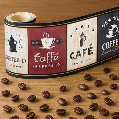 New York Coffee Wallpaper Border prepasted EB8900B black beige red bistro café 